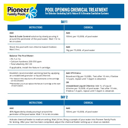 Pool Opening Chemical Treatment