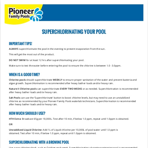 Superchlorinating Your Pool