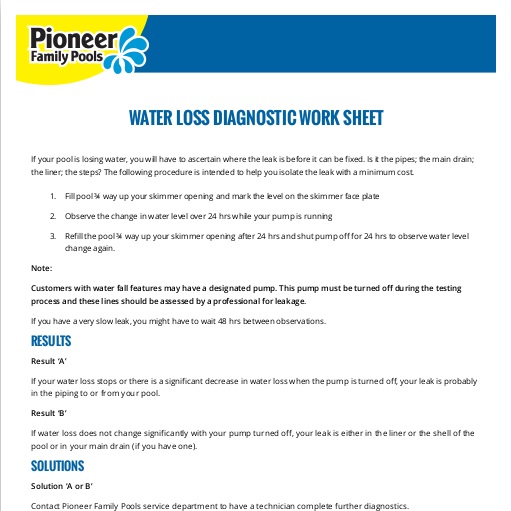 Water Loss Diagnostic Work Sheet